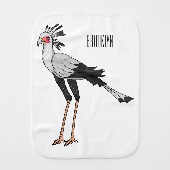 Secretary bird cartoon illustration baby burp cloth (Front)