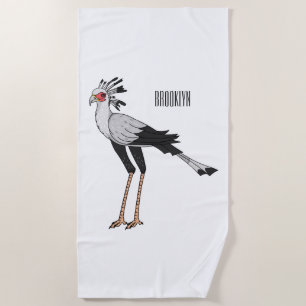 Secretary bird cartoon illustration beach towel