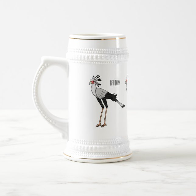 Secretary bird cartoon illustration beer stein (Left)