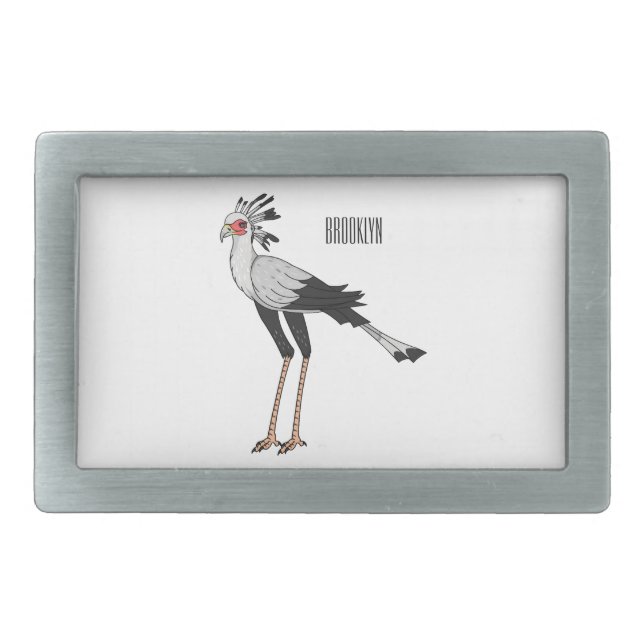 Secretary bird cartoon illustration belt buckle (Front)