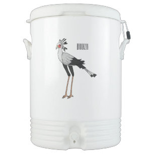 Secretary bird cartoon illustration beverage cooler