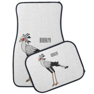 Secretary bird cartoon illustration car floor mat