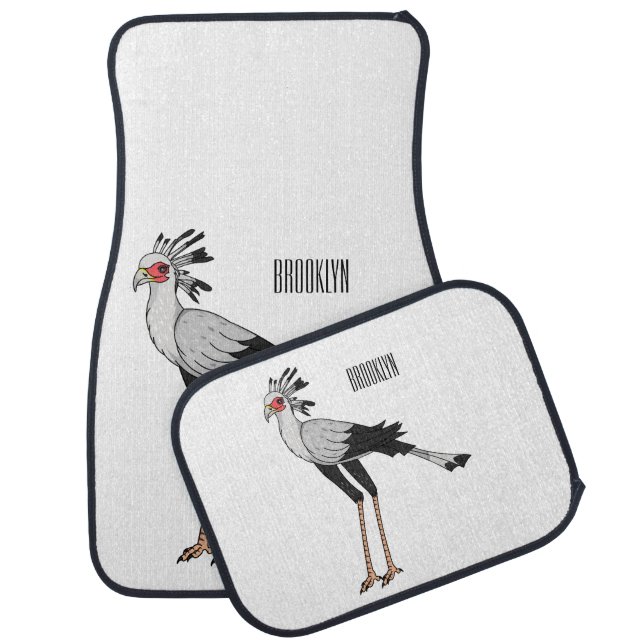 Secretary bird cartoon illustration car floor mat (Set)