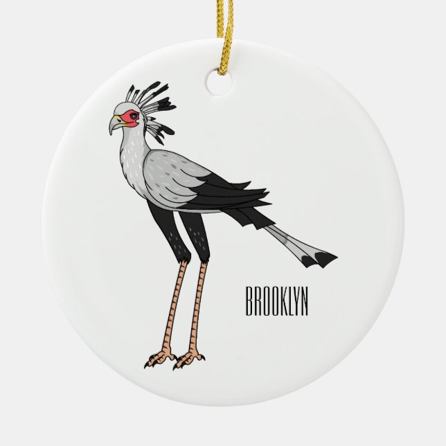 Secretary bird cartoon illustration ceramic ornament (Front)