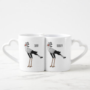 Secretary bird cartoon illustration coffee mug set