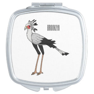 Secretary bird cartoon illustration compact mirror