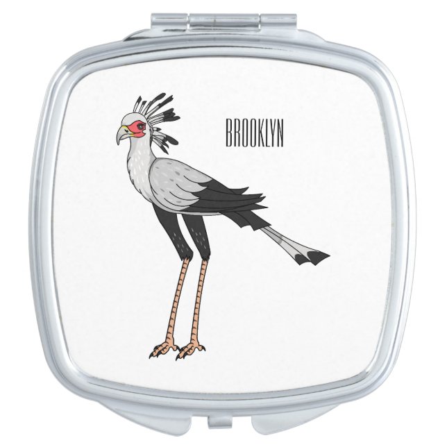 Secretary bird cartoon illustration compact mirror (Front)