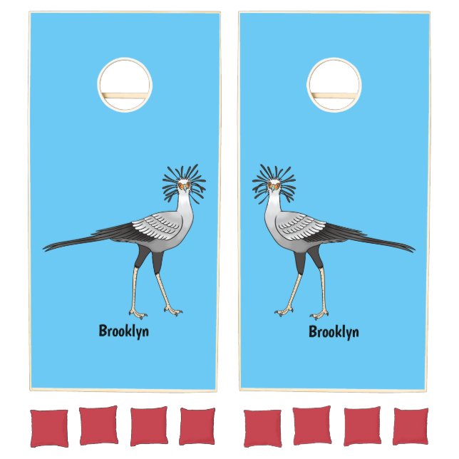 Secretary bird cartoon illustration cornhole set (Set)