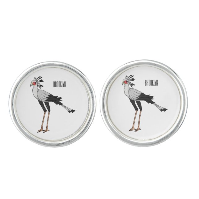 Secretary bird cartoon illustration cufflinks (Front)