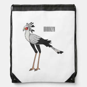Secretary bird cartoon illustration drawstring bag