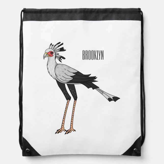 Secretary bird cartoon illustration drawstring bag (Front)