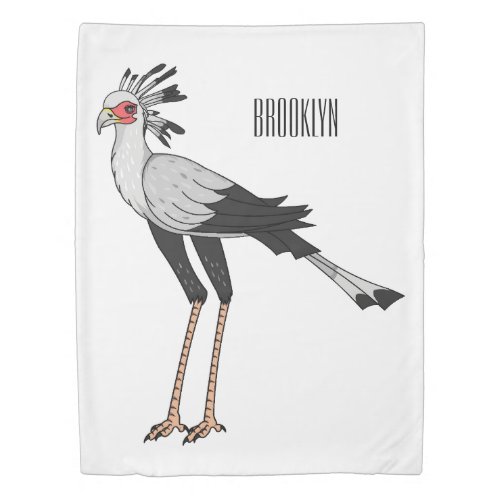 Secretary bird cartoon illustration duvet cover