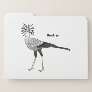 Secretary bird cartoon illustration file folder