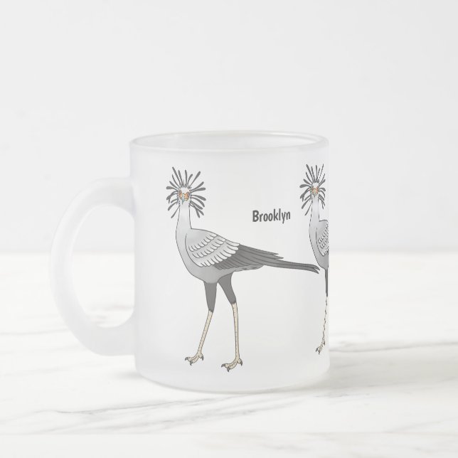 Secretary bird cartoon illustration  frosted glass coffee mug (Left)