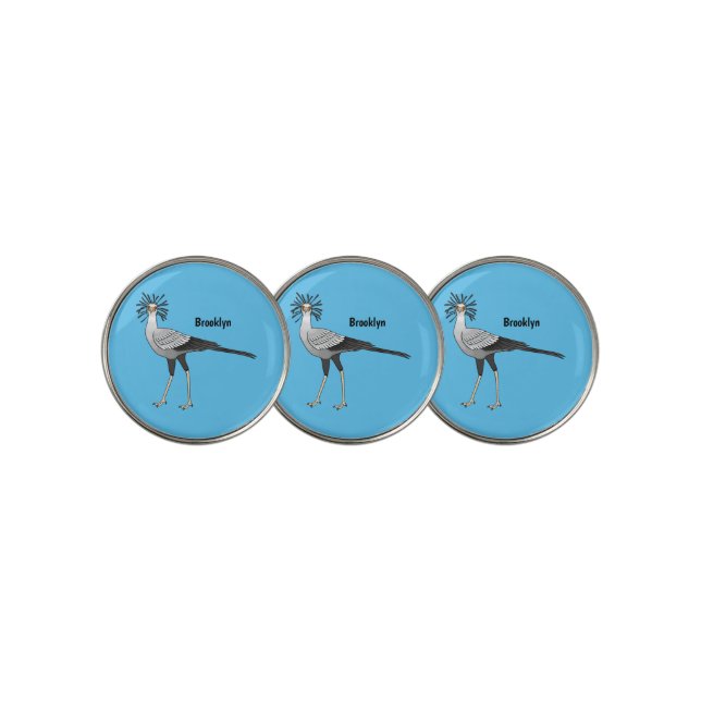 Secretary bird cartoon illustration golf ball marker (3 Up)