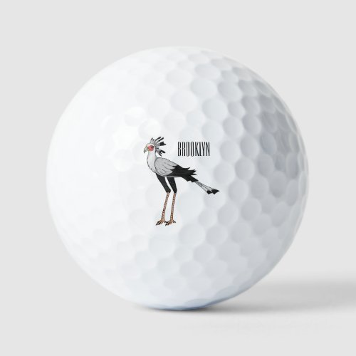 Secretary bird cartoon illustration golf balls