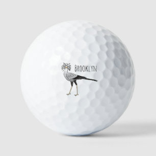 Secretary bird cartoon illustration golf balls