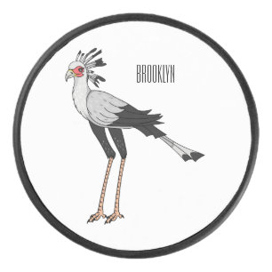 Secretary bird cartoon illustration hockey puck