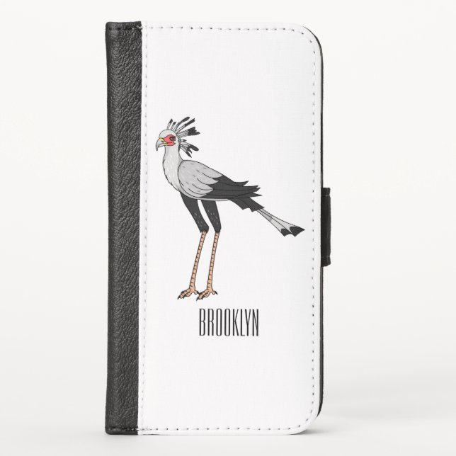Secretary bird cartoon illustration  iPhone wallet case (Front)