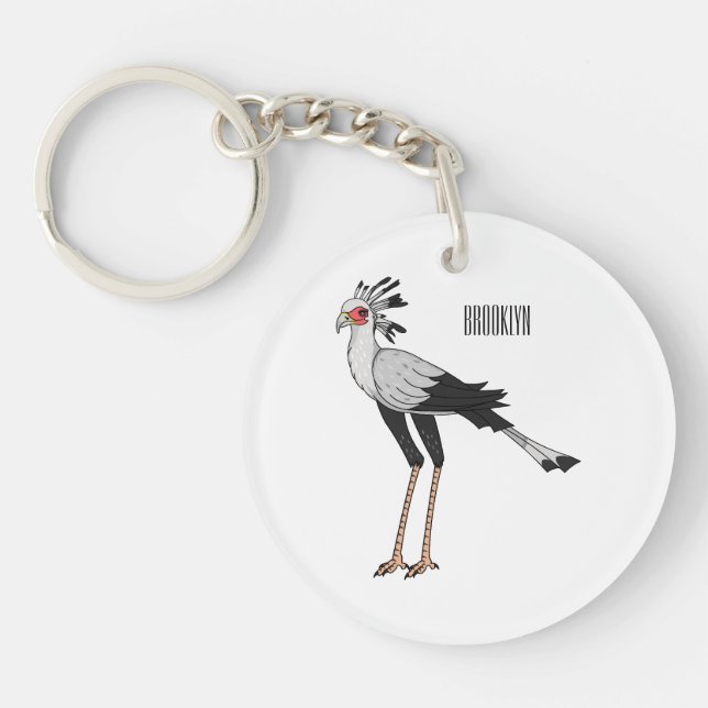 Secretary bird cartoon illustration keychain (Front)