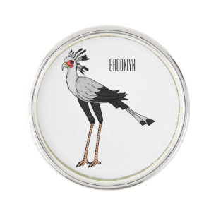 Secretary bird cartoon illustration lapel pin