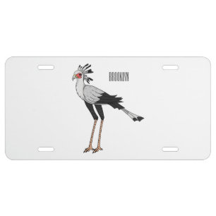 Secretary bird cartoon illustration  license plate