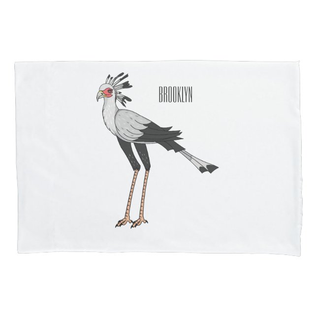 Secretary bird cartoon illustration pillow case (Front)