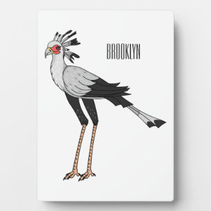 Secretary bird cartoon illustration plaque