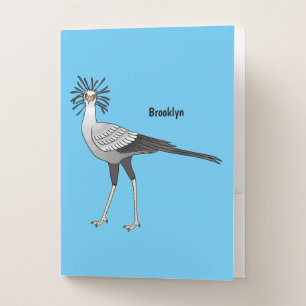 Secretary bird cartoon illustration pocket folder