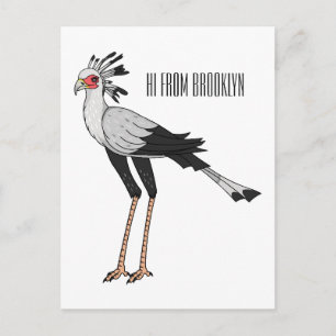 Secretary bird cartoon illustration  postcard