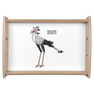 Secretary bird cartoon illustration  serving tray