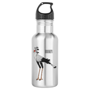 Secretary bird cartoon illustration stainless steel water bottle