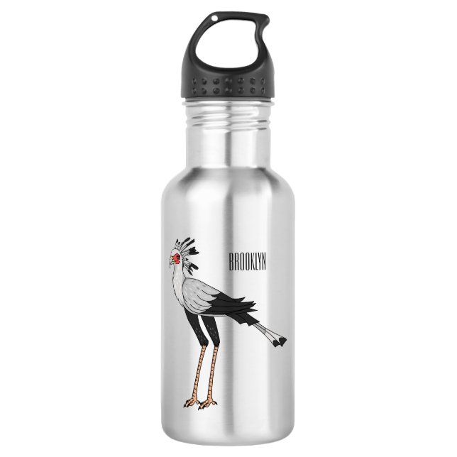 Secretary bird cartoon illustration stainless steel water bottle (Front)