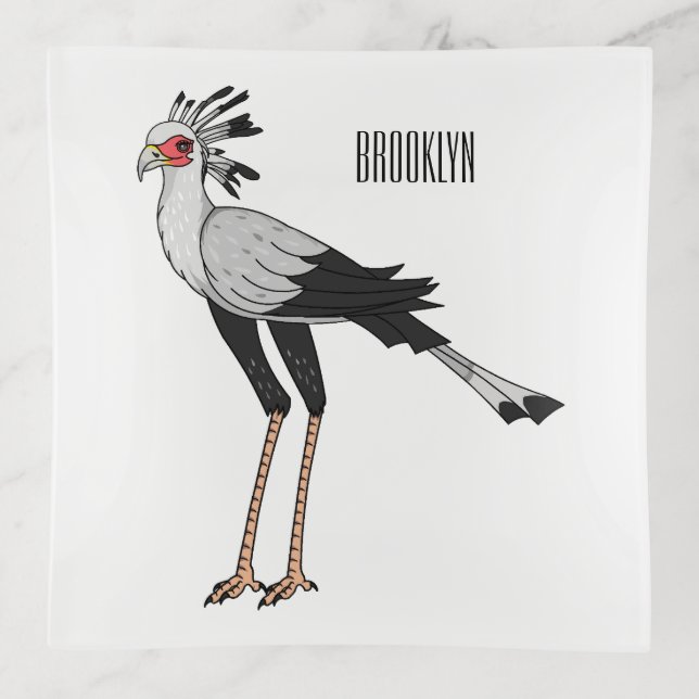 Secretary bird cartoon illustration trinket tray (Front)