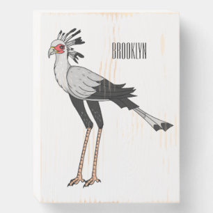 Secretary bird cartoon illustration wooden box sign