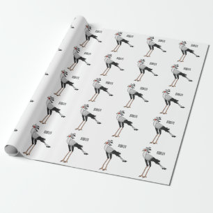 Secretary bird cartoon illustration wrapping paper