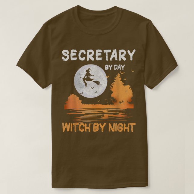 Secretary By Day Witch By Night Women Halloween746 T-Shirt (Design Front)