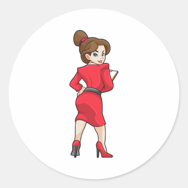 Secretary in Dress with High Heels Classic Round Sticker (Front)
