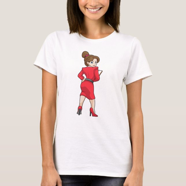 Secretary in Dress with High Heels T-Shirt (Front)