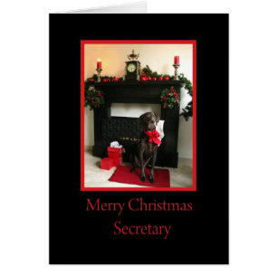 secretary merry christmas german pointer at firepl cards