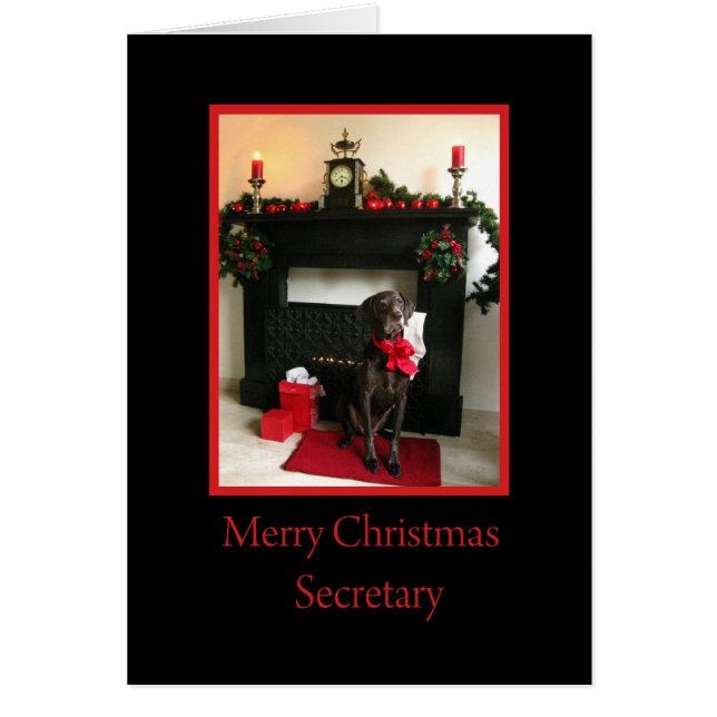 secretary merry christmas german pointer at firepl cards (Front)
