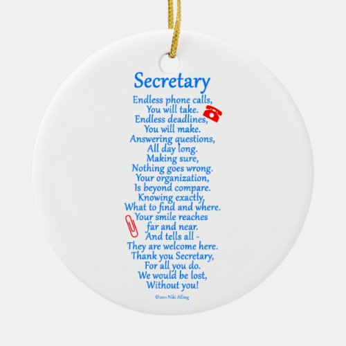 Secretary  Thank You Ceramic Ornament