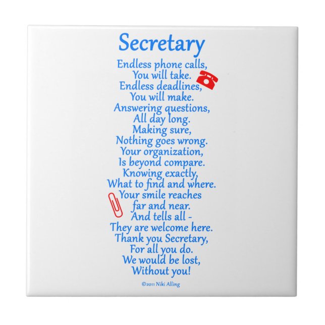 Secretary  Thank You Ceramic Tile (Front)