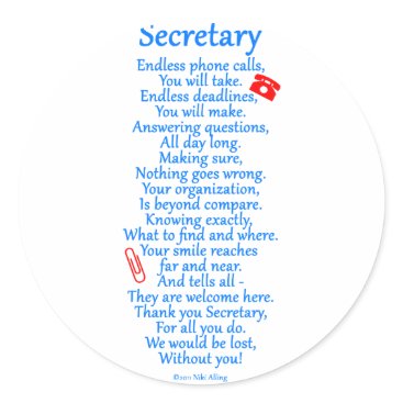 Secretary Thank You Classic Round Sticker Secretary Thank You Classic Round Sticker