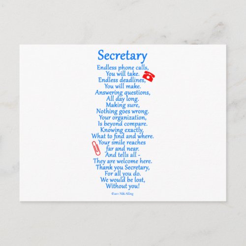 Secretary  Thank You Postcard