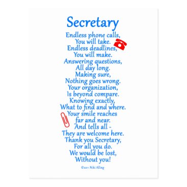 Secretary Thank You Postcard Secretary Thank You Postcard