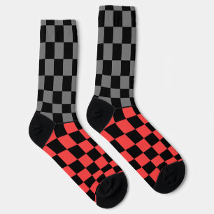 Secretly Wild check gray red on black Socks