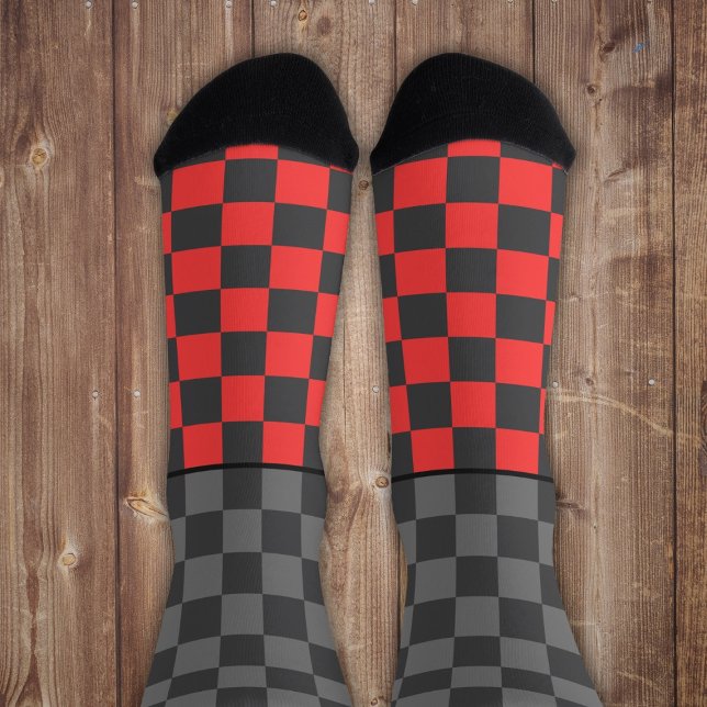 Secretly Wild check gray red on gray Socks (Creator Uploaded)