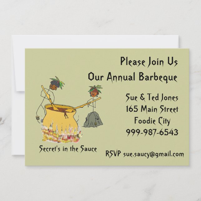 Secret's in the Sauce-Stick Figure Chefs BBQ Invitation (Front)