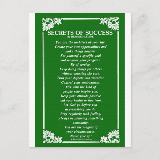 SECRETS OF SUCCESS By BERNARD LEVINE Postcard (Front)